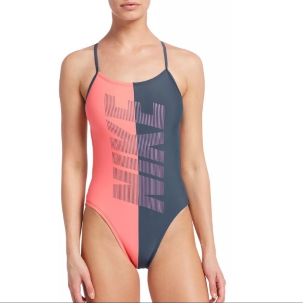 Nike Cross Back Color Block One Piece Swim Suit